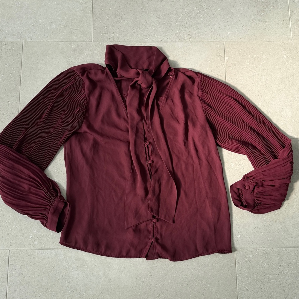 Zara Deep Red Blouse with Bow Accent